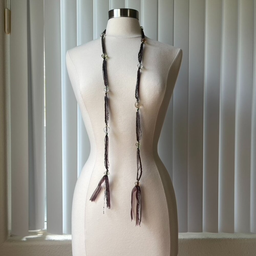 Brown Multi-material waist chain and necklace with heavy-duty bead stringing  In